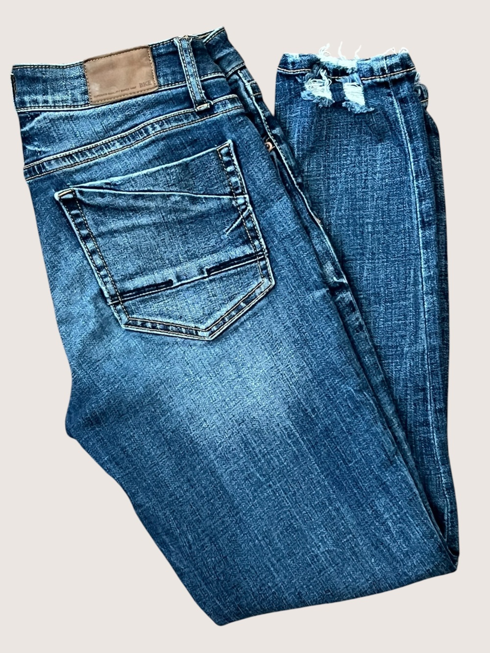 BKE Stella Low Rise Dark Blue Skinny Ankle Jeans with Distressed Hem - Picture 7 of 14